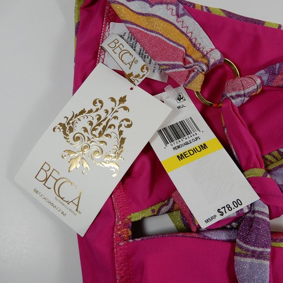 BECCA Rebecca Virtue Psychedelic BIKINI SET Size M Halter Top High Waist Bottom - Picture 13 of 13
